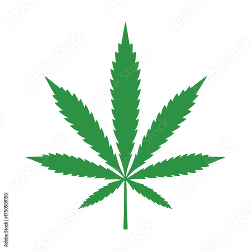 A simple green cannabis leaf illustration on a plain white background