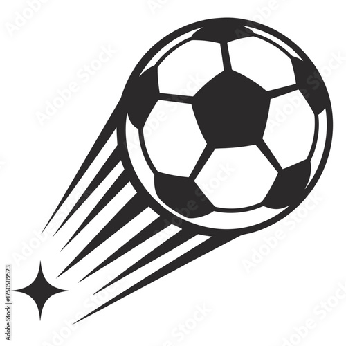 A dynamic illustration of a soccer ball in fast motion with speed lines