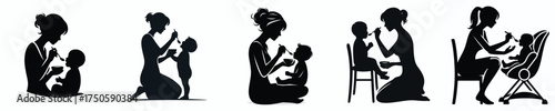 vector silhouette of mother feeding her baby