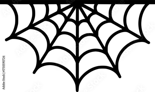 Hanging cobweb, top border. Design element for Halloween sign, symbol, vector, art