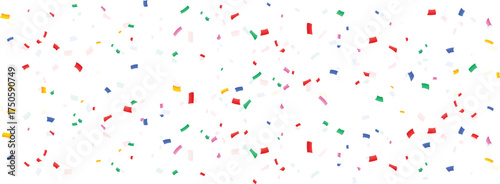 Colorful confetti scattered background on white, perfect for celebration, party, carnival, birthday, or festive decoration themes used in posters, greeting cards, and event invitations