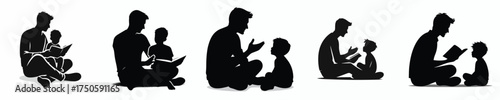 vector silhouette of a father reading a story to his child
