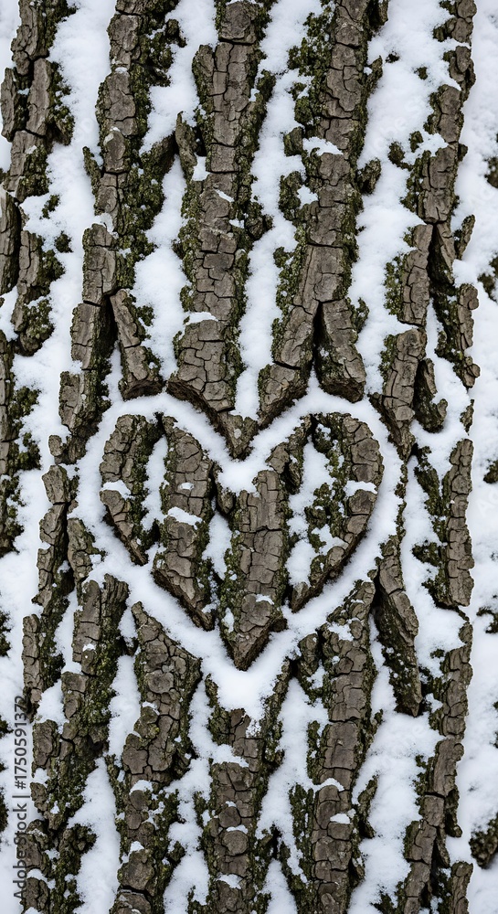 Obraz premium Heart Carved in Snow on Tree Bark - Winter Love.