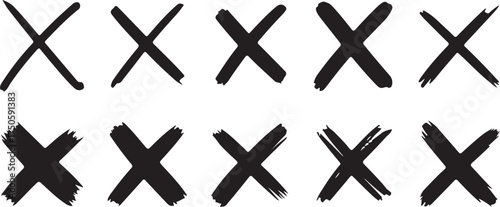 Hand drawn brushstroke crosses for design elements and branding