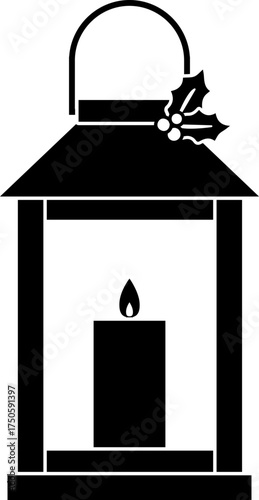 Christmas lantern with holly and candle silhouette.
Transparent background. SVG.
