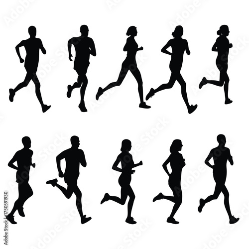 Silhouettes of runners in motion representing fitness and athletic activity