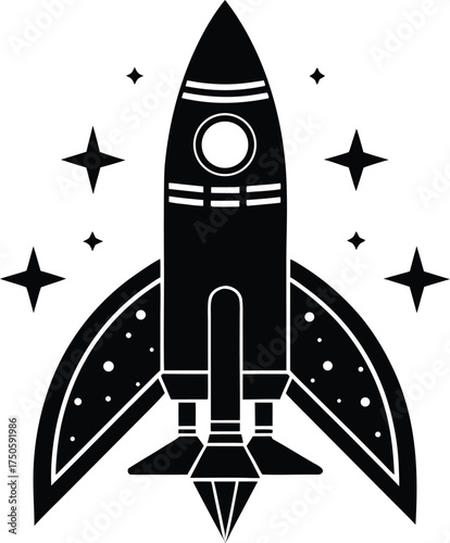 Rocket silhouette vector, minimal space launch design, modern science and innovation concept icon