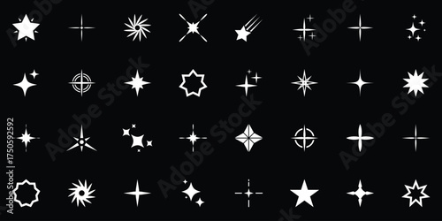 Shine star sparkle vector set. Sparkle star icons. Shine icon. Stars sparkle doodles vector. Creative collection of star sparkles