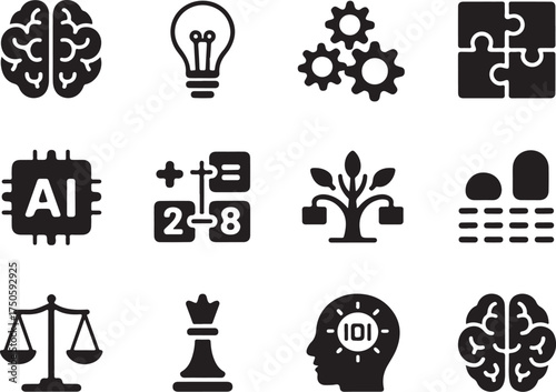 Creative thinking and innovation icons representing ideas and solutions