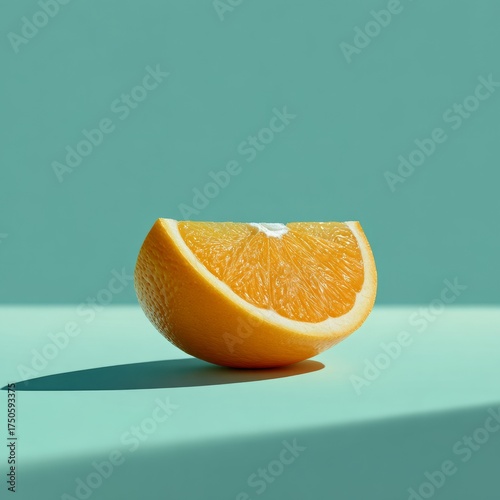 A slice of orange is on a table