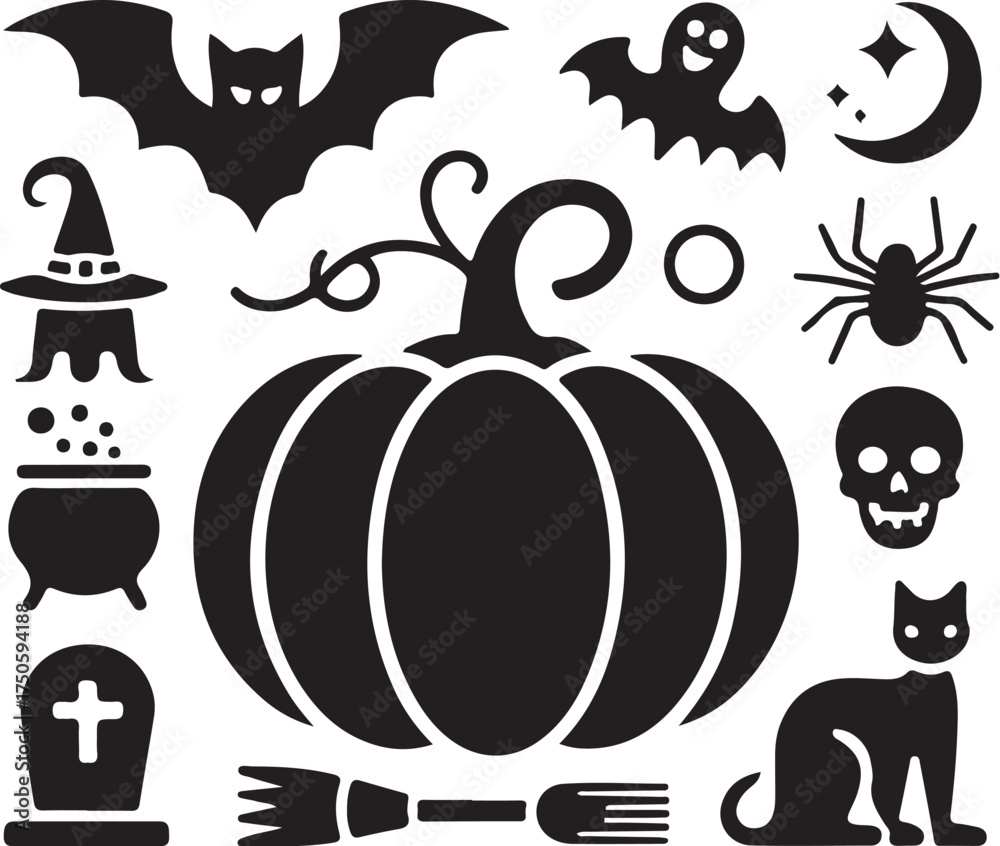 Obraz premium Spooky Halloween icons for festive decorations and celebrations
