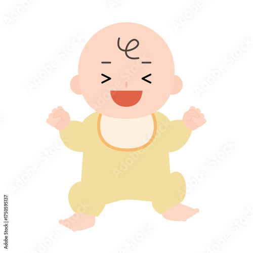 大笑いする赤ちゃんの全身のイラスト