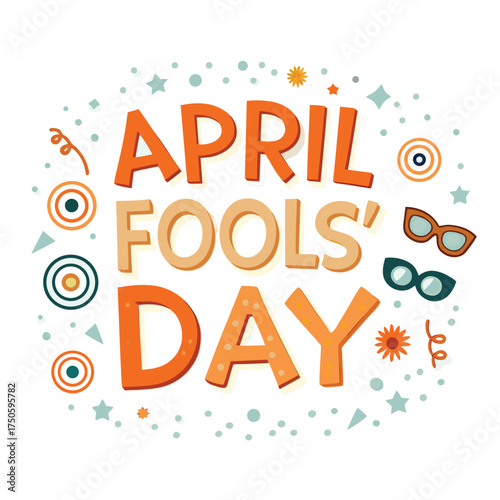 An april fools day graphic with playful elements and bright colors