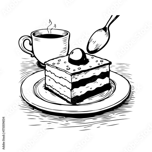 Delicious cake slice served with hot coffee beverage for a break offering delightful experience