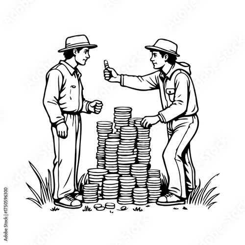 Depiction of financial negotiation displaying wealth accumulation and discussion between people