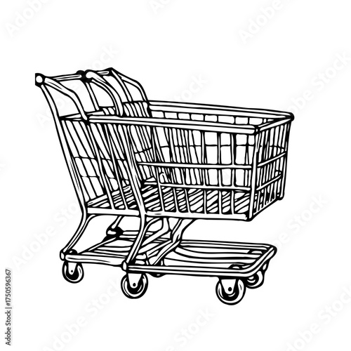 Detailed grocery cart illustration showcasing retail shopping icon with consumerism symbol and