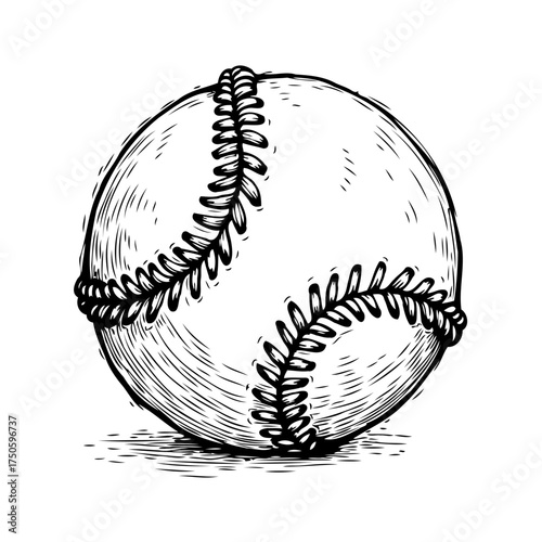 Detailed sketch of baseball with prominent stitch detail showcases the spherical nature and