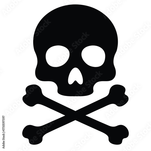 A simple black and white illustration of a skull and crossbones symbol