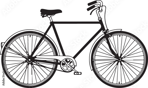 Classic vintage bicycle illustration with detailed spokes and frame on a white background, Generative Ai
