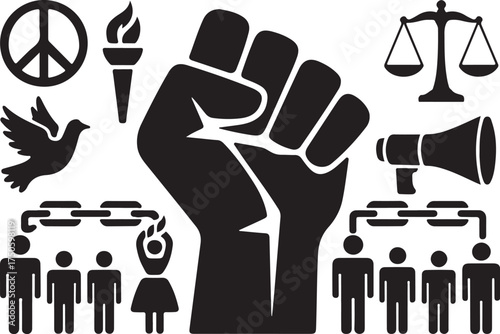Social justice and equality symbols for protest and activism