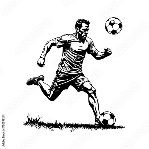 Dynamic athlete kicking soccer ball with focus determination ready to score a decisive victory on