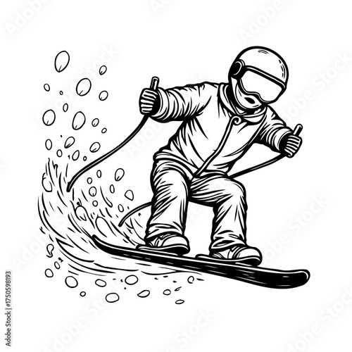 Dynamic downhill skiing adventure vector illustration showcasing speed and exhilaration embodying