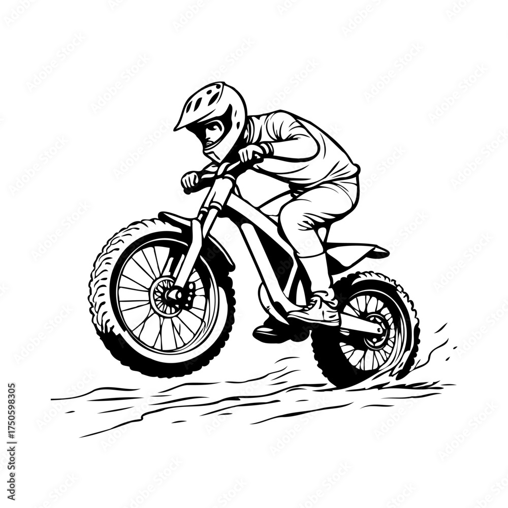 Obraz premium Dynamic monochrome line art showcases a motorcyclist riding across a stylized textured surface