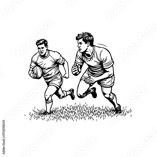 Dynamic rugby players sprint powerfully across the field, showcasing athleticism and determination