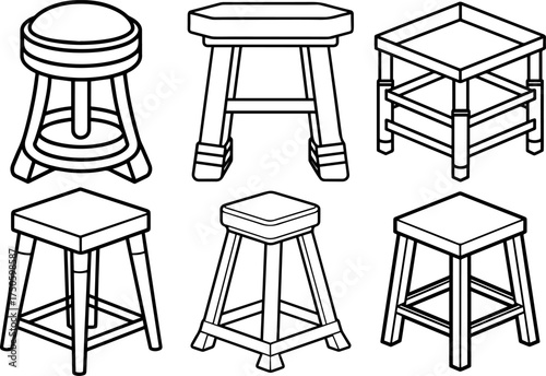 set of boxing corner stool outline vector illustration line art