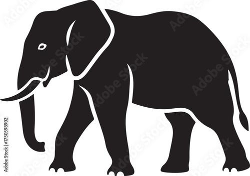 Silhouette of a majestic african elephant walking with tusks and large ears, Generative Ai
