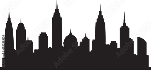 Iconic cityscape silhouette featuring diverse architectural styles against a white background, Generative Ai
