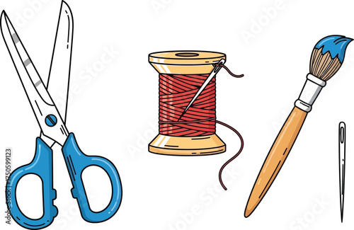 Creative tools for crafting projects including sewing and painting vector