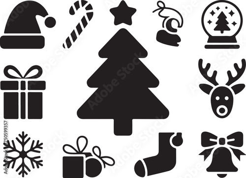 Festive holiday icons for Christmas designs and seasonal projects