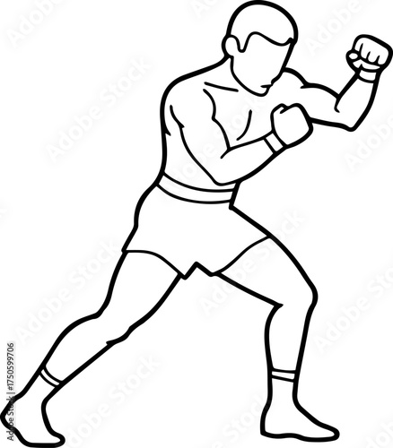 boxing fighter pose outline vector illustration line art