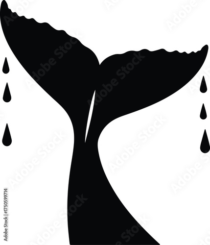 Vector silhouette of a whale tail with water droplets illustration