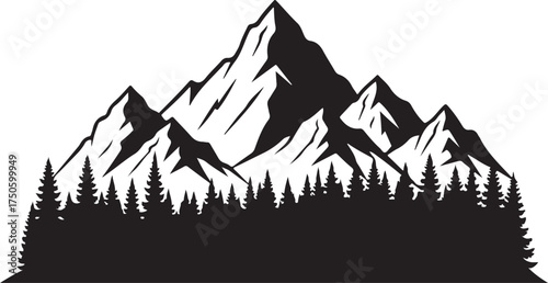 Majestic mountain range silhouette with dense evergreen forest below, Generative Ai
