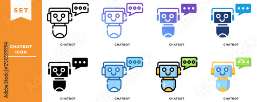 Chatbot Icon Set – Virtual Assistant, AI Conversation, and Customer Support Robot Illustration Pack