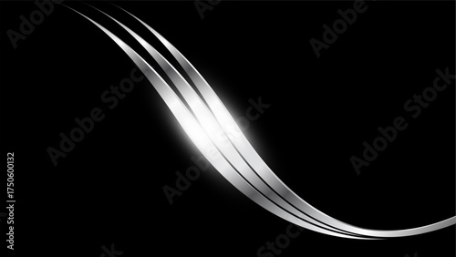 Black background with wavy silver pattern, technology and business dark metallic background.