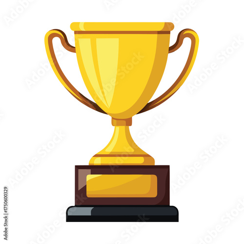 A golden trophy with handles stands proudly on a dark base