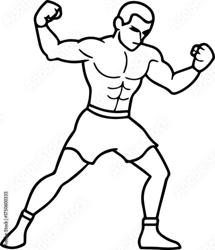 boxing fighter pose outline vector illustration line art