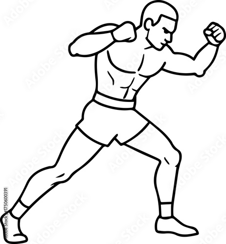 boxing fighter pose outline vector illustration line art