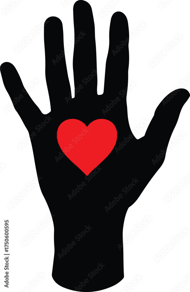 custom made wallpaper toronto digitalBlack silhouette of an open hand with a bright red heart symbol on its palm, Generative Ai
