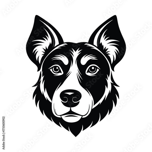 Illustration of a dog head isolated on white background, showcasing its adorable expression and friendly eyes, perfect for petrelated logos and branding designs