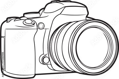 Detailed line art sketch of a modern digital slr camera with a large lens, Generative Ai
