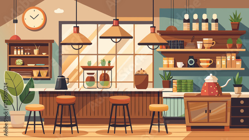 Illustration of a cozy kitchen interior with warm light