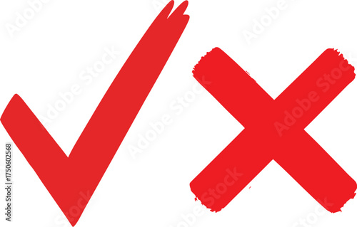 Red checkmark and x mark symbols on a white background illustration