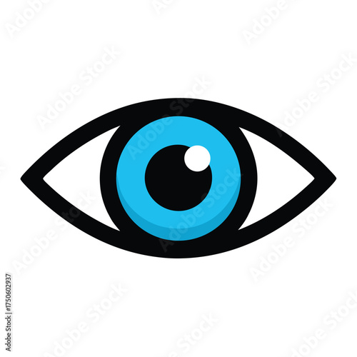 A single stylized cartoon eye with a bright blue iris is shown