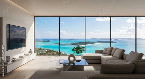 Luxury Living Room with Ocean View - Modern Design and Serene Ambiance.