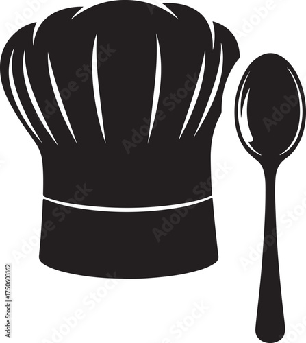 Iconic chef hat and spoon silhouette representing culinary arts and professional cooking, Generative Ai

