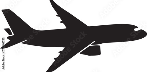 Silhouette of a modern passenger jet airplane in flight casting a shadow on a white background, Generative Ai
